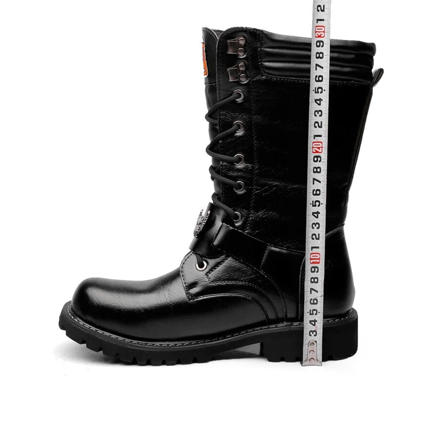 ZERO MORE Brand Army Boots Men Chain Military Mens Boots Skull Metal Buckle Lace Up Male Motorcycle Punk Boots Men's Shoes Rock