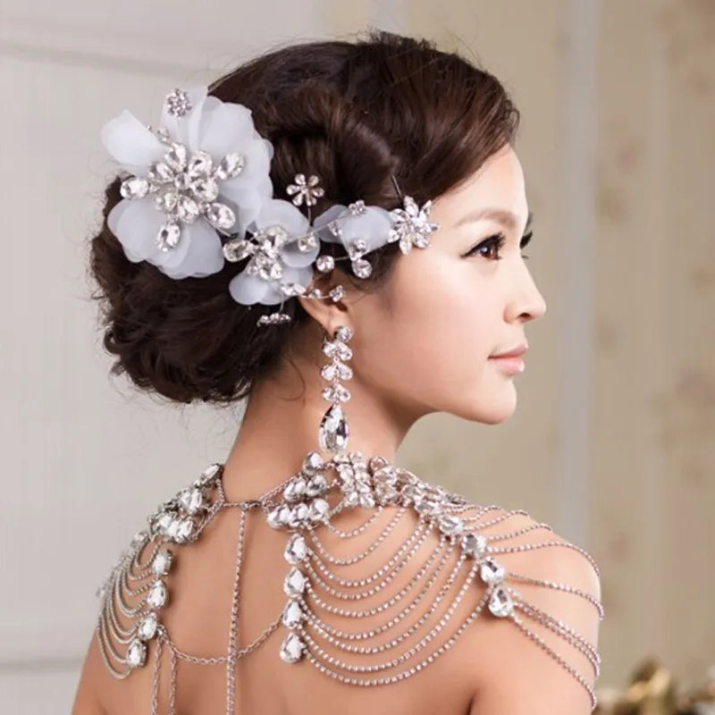Vintage Bridal Shoulder Strap Luxury Wedding Jewelry Long Crystal Necklace Chains Jewellery Chain Accessories For Women