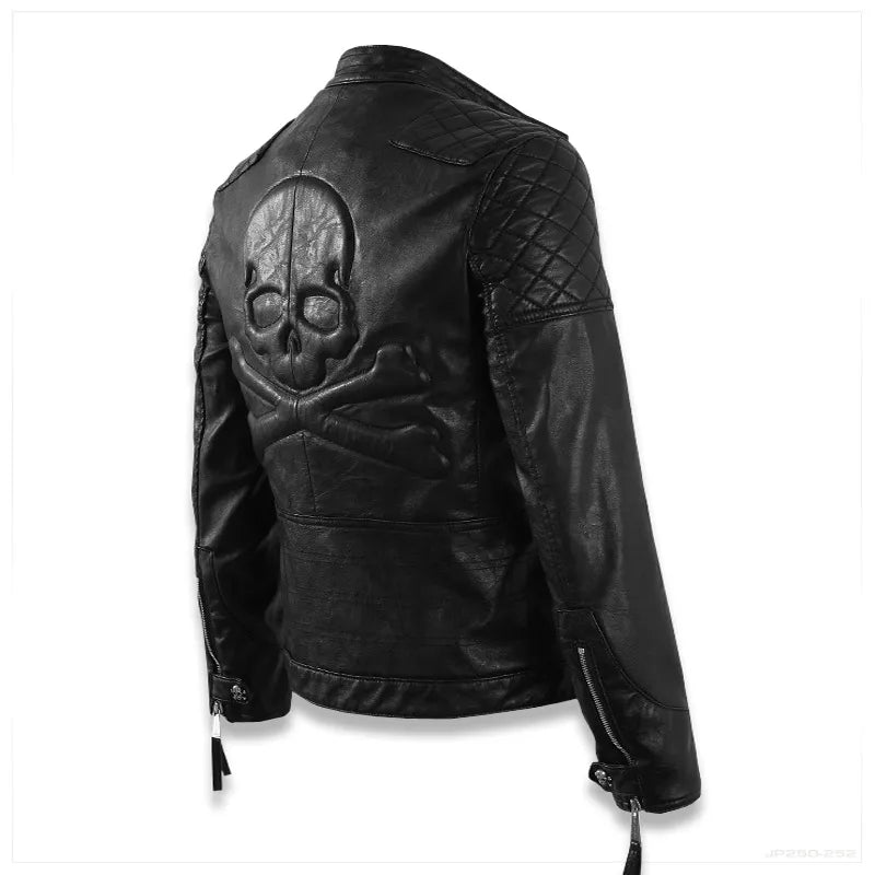 Hot ! High quality new Spring fashion leather jackets men, brand motorcycle leather jackets skull M-5XL - KAISERINC