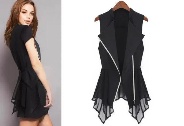 2023 Spring - Summer jacket chiffon Jackets Women Slim Long jacket  European brands sleeveless waist-coat  Maga Women S- XXXL - KAISERINC