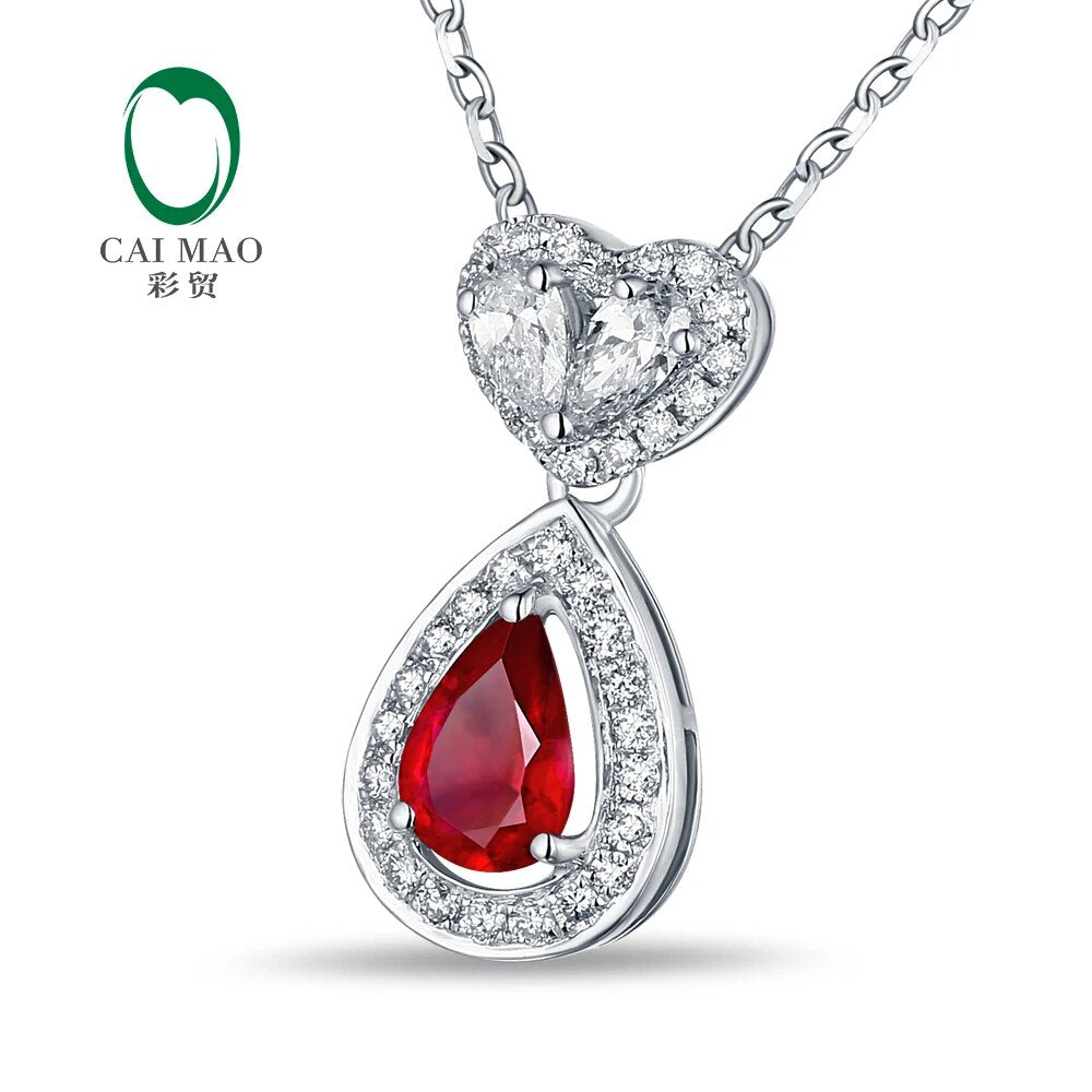 Classical Engagement Pendant 0.88ctw Natural Ruby & Diamonds 14K/Au585 Caimao Jewelry