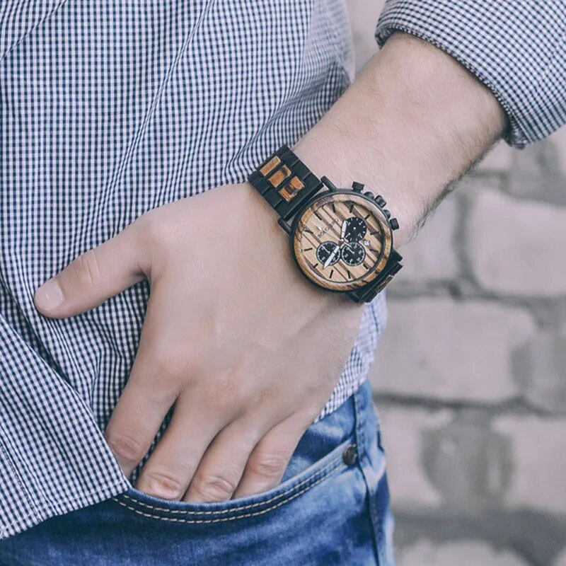 BOBO BIRD Gold Watch Men Luxury Brand Wooden Wristwatches Male Date Display Stop Watches reloj golden hour