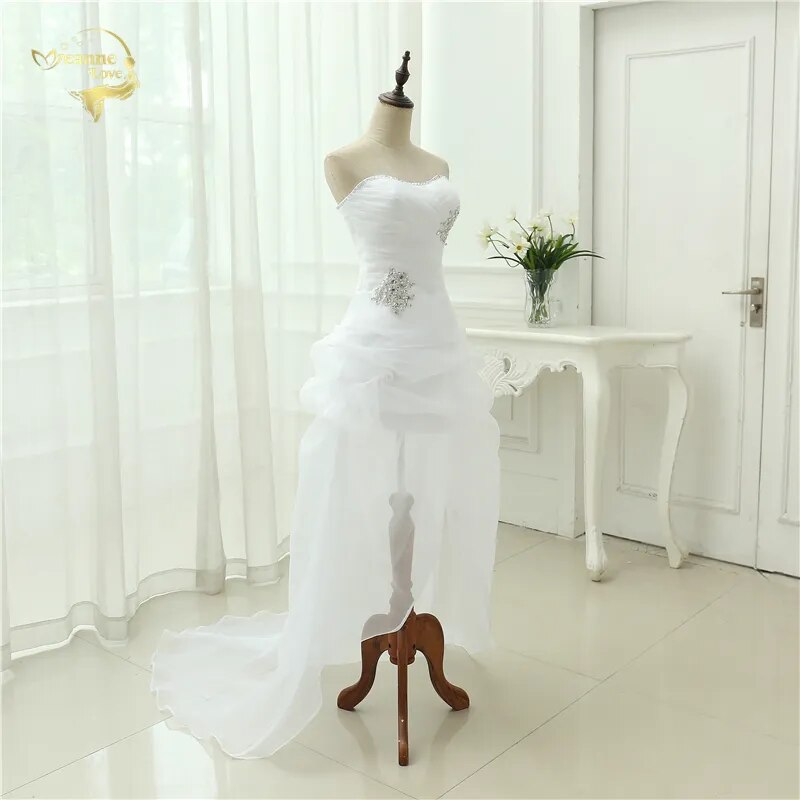 Vestido De Noiva 2023 New Shiny Organza Women Bride Sweetheart Beading Front Short Back Long White Ivory Wedding Dresses OC3399 - KAISERINC