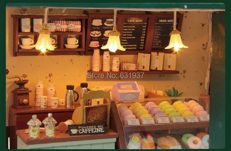 Diy Big Doll House Wodden Miniature coffee shop  CreativePuzzle Model Toys Doll Houses Birthday Christmas New Yaar Gift