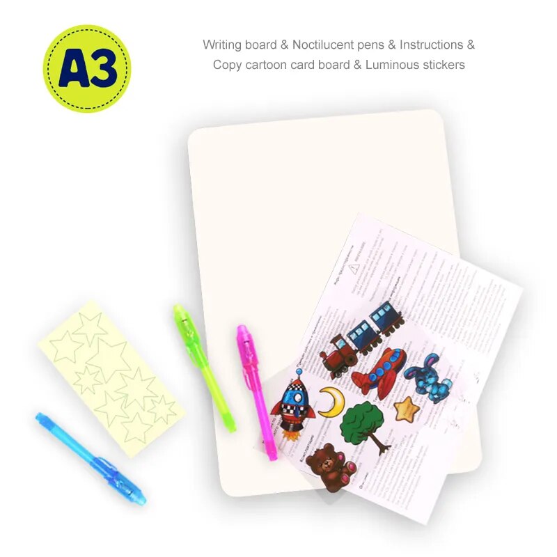 Luminous LED Draw With Light In Dark Children Toys Tablet Magic Drawing Board Set Fluorescent Pen Educational Noctilucent Kids