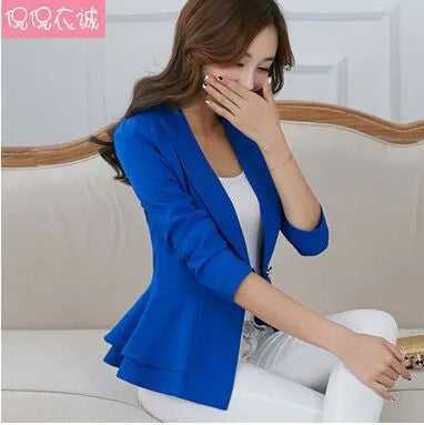 Fashion Hot  New Women Blazers And Jackets Song-sleeve Slim Blazer Ruffle Short Blazer Design Candy Color Outerwear & Coats - KAISERINC
