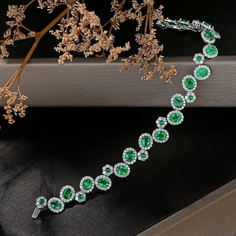 CAIMAO 6.35ctw Natural Emeralds Bracelet H SI Full Cut Diamond 18kt Gold Gemstone for Anniversary Fine Jewellery