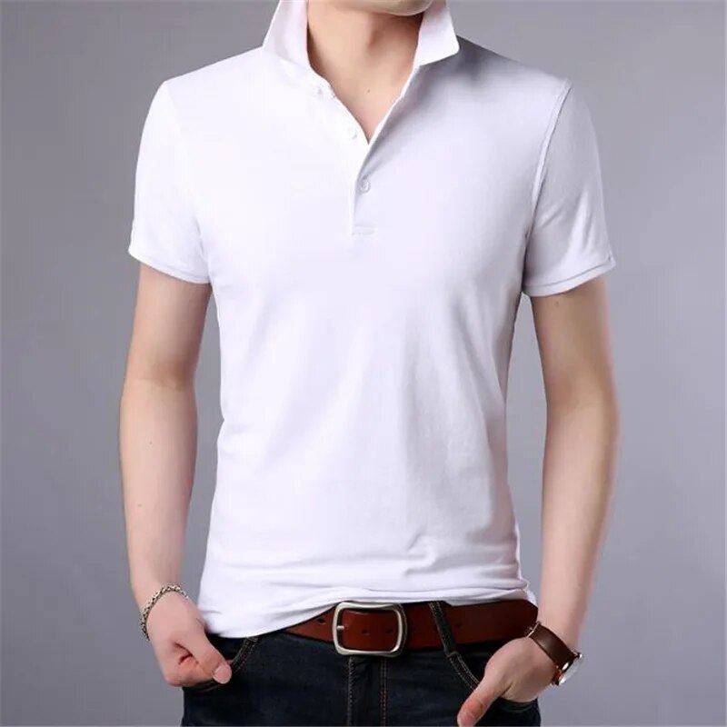 50pcs Men Lapel Collar Tops&Tees High-end Cotton Short Sleeve Shirt Summer Big Yards Smart Casual Classic Gentleman Polos Shirts