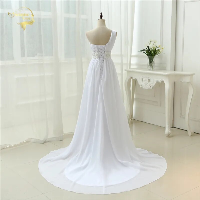 Vestidos De Novia Beach Wedding Dresses Beading Chiffon Plus Size One Shoulder Wedding Gowns Boho Bridal Dresses Custom Made - KAISERINC