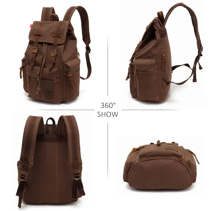 Scione Vintage Travel Backpacks Men Fashion Canvas School Laptop Drawstring Bagpack Large Capacity Retro Teenager Shoulder Bags
