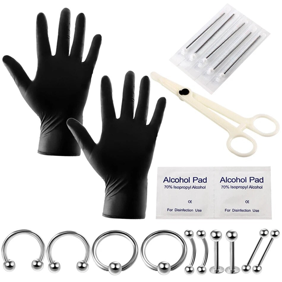 20Pcs/lot Pro Body Piercing Tools Kit Piercing Needle Disposable for Horseshoe BCR Lip Eyebrow Tongue Rings Body Jewelry 14G&16G