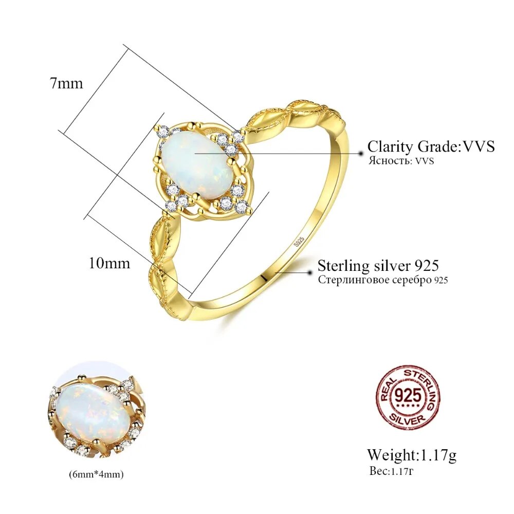 CZCITY Exquisite Vintage Design Blue/White Fire Opal Rings for Women 100% 925 Sterling Silver Bridals Engagement Rings Jewelry