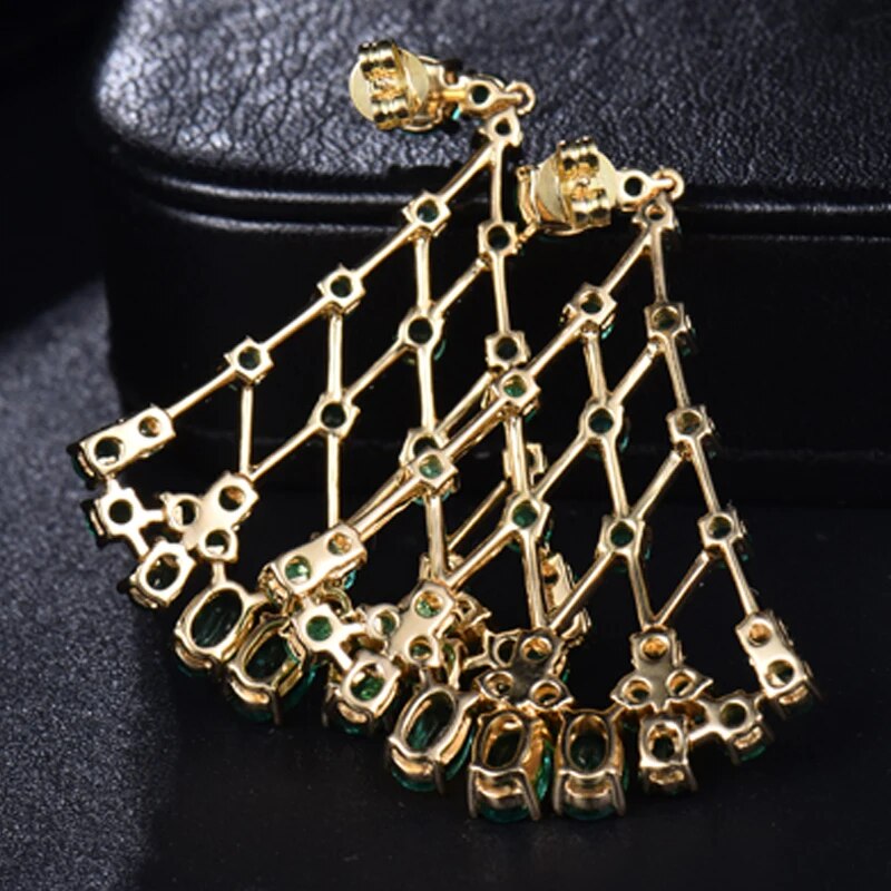 LOVERJEWELRY Luxury Female Fine Jewelry 18Kt Yellow Gold Earrings Natural VS Emerald Genuine SI Diamonds Women Drop Earrings