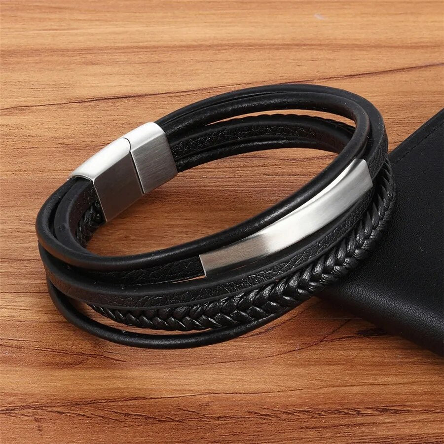 XQNI Wholesale Price Classic Genuine Leather Bracelet For Men Hand Charm Jewelry Multilayer Magnet Handmade Gift For Cool Boys