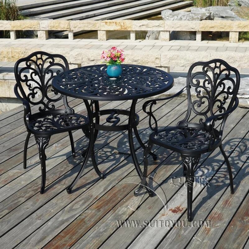 set of 7-piece butterfly design cast aluminum ova table and 6 chairs metal K/D set armrest good quality Outdoor furniture stock