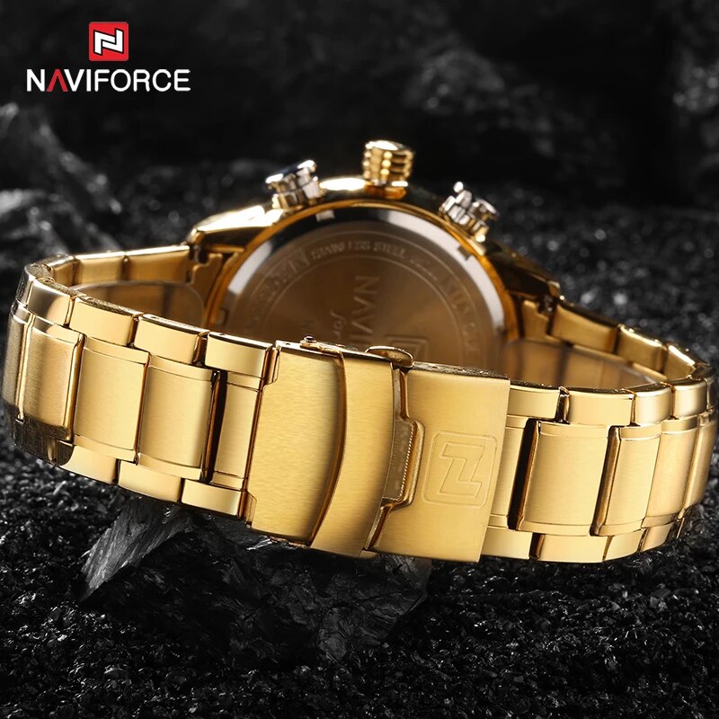 NAVIFORCE Men Clock Gold Watch Mens Digital LED Sport Wristwatch Men's Quartz Dual Display Waterproof Watches Relogio Masculino