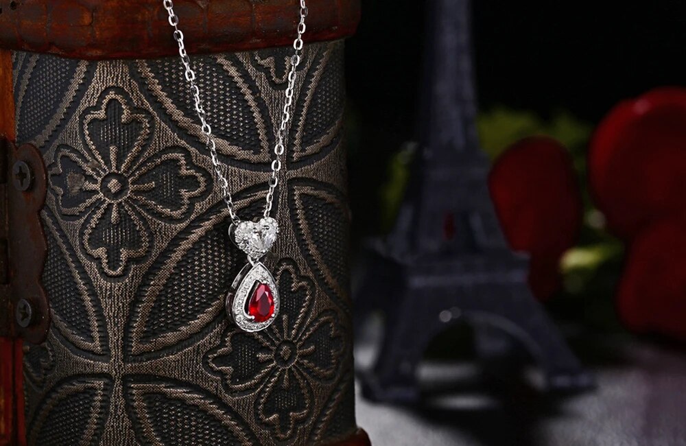 Classical Engagement Pendant 0.88ctw Natural Ruby & Diamonds 14K/Au585 Caimao Jewelry