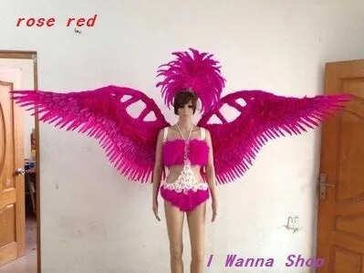 catwalk shows carnival cabaret stage performance clothes wing headwear skirt Angel Feather Wings Costumes Set for women