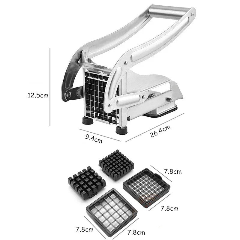 French Fry Cutter with 2 Blades Stainless Steel Potato Slicer Cutter Chopper Potato Chipper For Cucumber Carrot