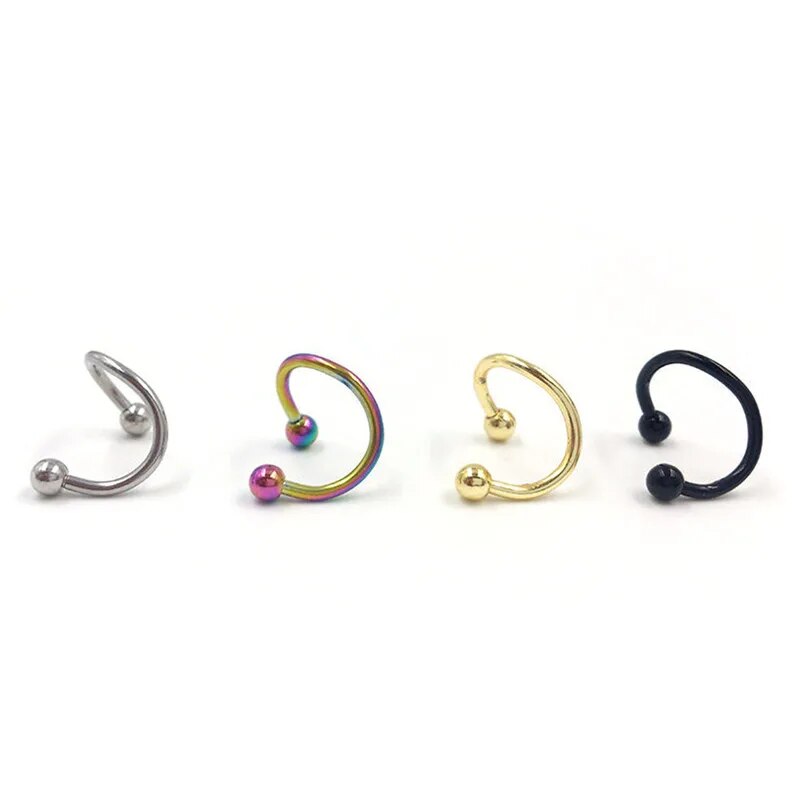 1Pair8mm Spiral Surgical Steel Spiral Twisted Lip Ring Nose Rings 16 Gauge Ear Cartilage Helix Piercing Body Accessories Jewelry