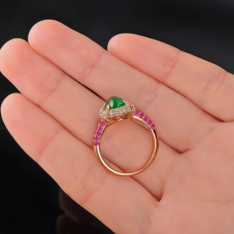 14K Rose Gold 2.15ct Natural Emerald 1.12ctw Diamonds & Pink Sapphires Engagement Ring