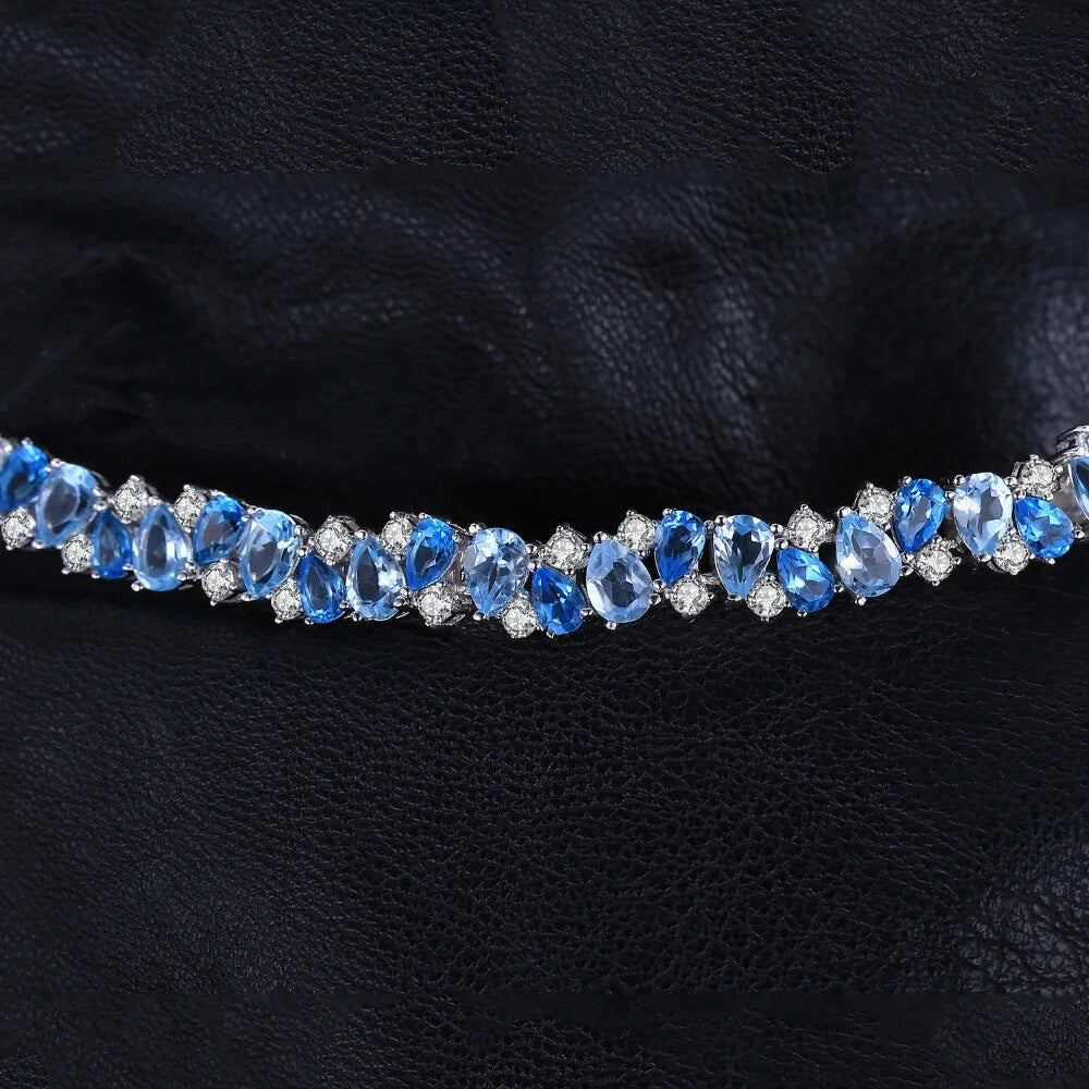 JewelryPalace LUXURY 23ct Natural Sky Swiss Blue Topaz 925 Sterling Silver Tennis Bracelets for Women Unique Gemstone Jewelry