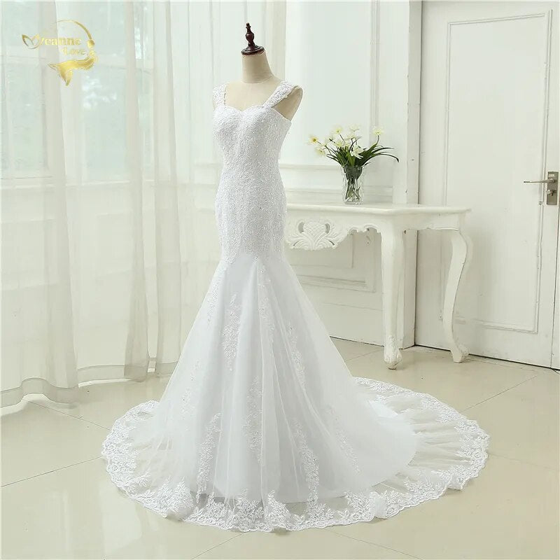 Sexy Vestidos De Novia Mermaid Robe De Mariage Tulle With Lace Detachable Straps Long Wedding Dresses 2023 Lace Up Bridal Gown - KAISERINC