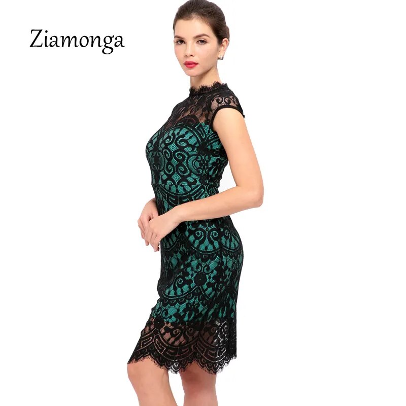Women Summer Dress 2017 Elegant Knee Length Midi Floral Lace Dress Wear To Work Sheath Bodycon Sexy Dress Casual Women's Dresses - KAISERINC