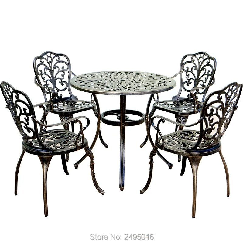 set of 7-piece butterfly design cast aluminum ova table and 6 chairs metal K/D set armrest good quality Outdoor furniture stock