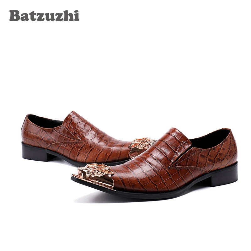 Batzuzhi Men Dress Shoes Leather Gold Iron Toe Men's Shoes Formal Men Oxford Flats Business Leather Shoes Zapatos Hombre