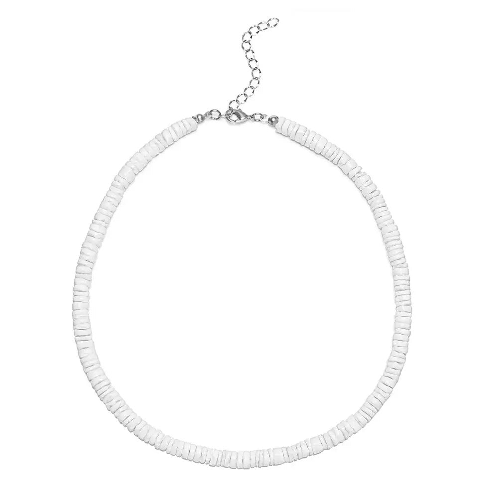 Bohemian Hawaii Puka White Clam Chips Shell Necklace Irregular Chips Seashell Choker Necklace Summer Beach Statement Jewelry