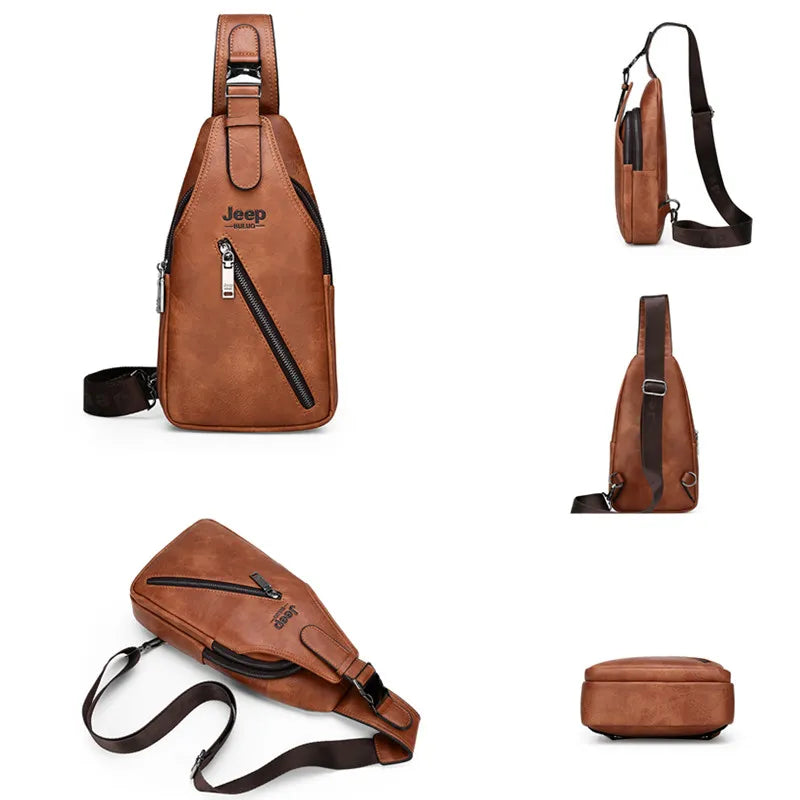 JEEPBULUO BRAND Chest Bag Men Sling crossbody bag Man's Crossbody Bag Split Leather High Quality For Man