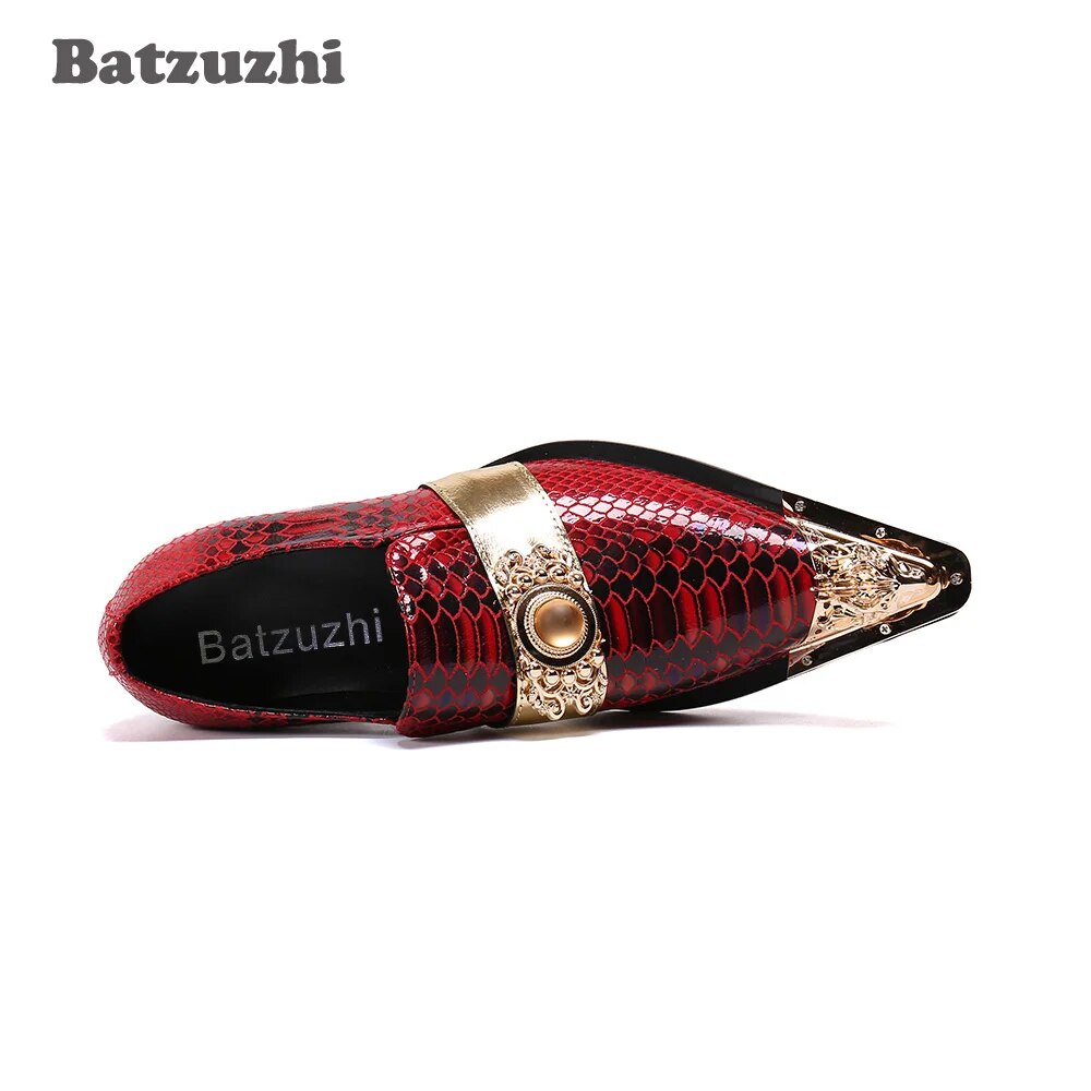 Batzuzhi Luxury Handmade Men's Shoes Gold Metal Toe Genuine Leather Dress Shoes Men Red Party and Wedding Zapatos Hombre, US6-12