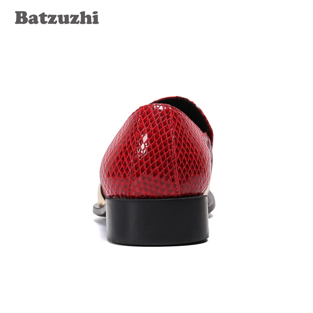 Batzuzhi Luxury Handmade Men's Shoes Gold Metal Toe Genuine Leather Dress Shoes Men Red Party and Wedding Zapatos Hombre, US6-12