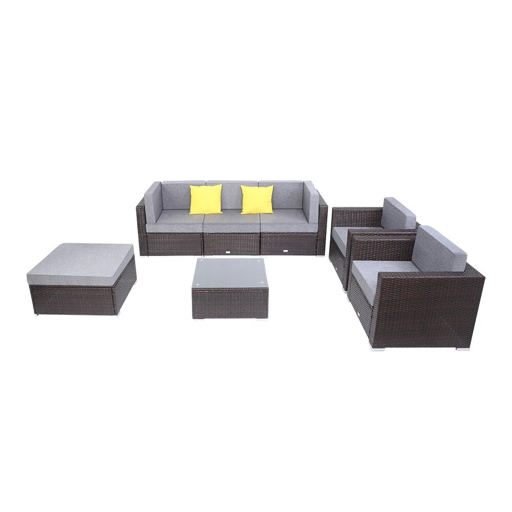US Warehouse 7 Pieces Patio PE Wicker Rattan Corner Sofa Set Patio Furniture Set In Stock  for the outdoors and Patio