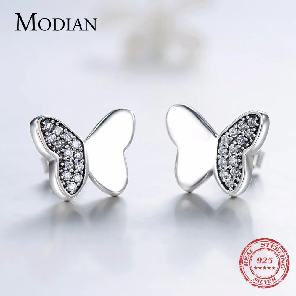 Modian 100% Real 925 Sterling Silver Butterfly Jewelry Sets Classic Simple With 5A CZ Ring Vintage Pendant Necklace For Women