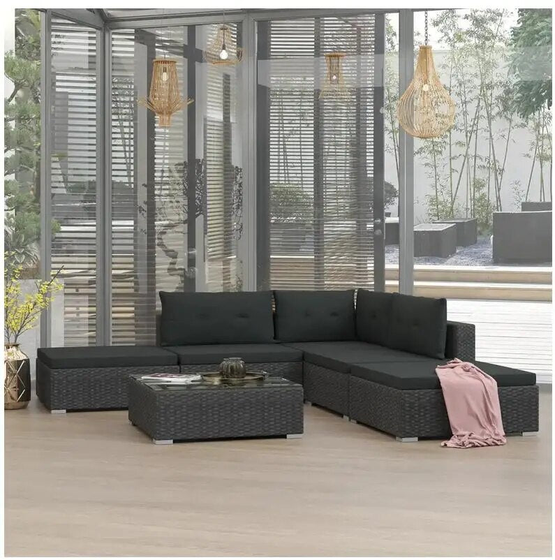 6PCS Outdoor Garden Furniture Set Rattan Corner Sofa Patio Conversation set for Backyard Porch Garden Poolside only ship to uk
