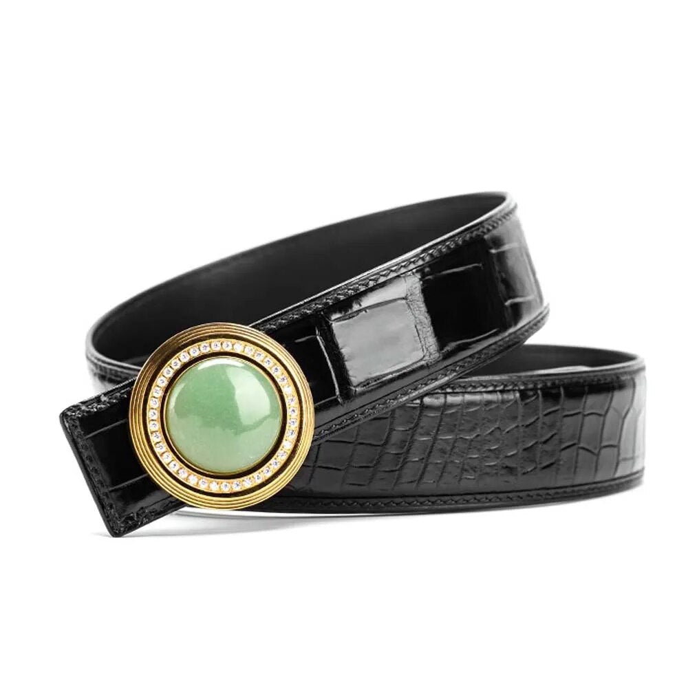 Menggeka Thai crocodile leather belt men stainless steel buckle and jade buckle men belt male crocodile belt