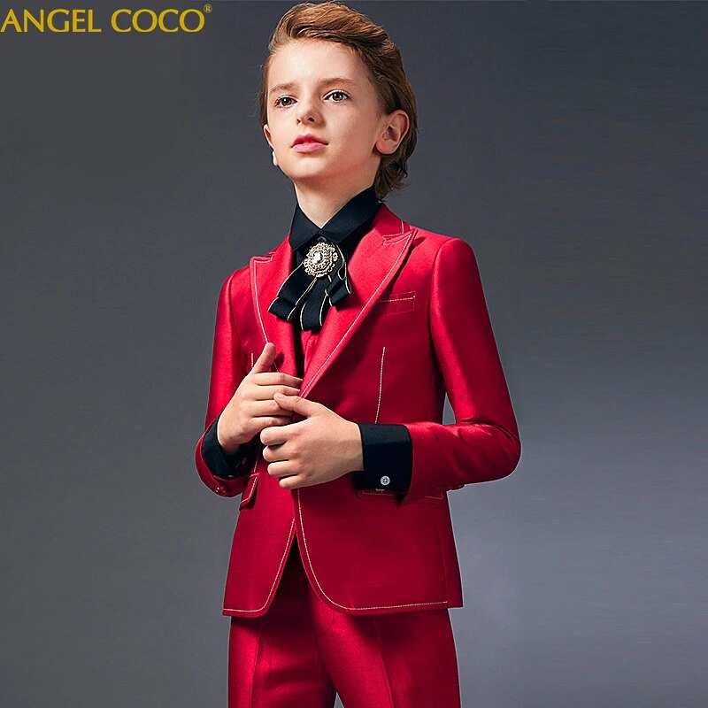 Children's Formal 5pcs Suit Sets Flower Boy Wedding Party Prom Birthday Dress Costume Kids Blazer Vest Shirts Pants Outfits