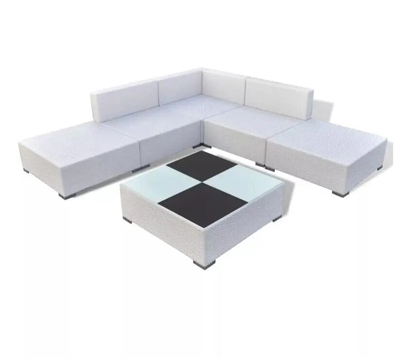 Garden Lounge Set Sofa Rattan Wicker 6 Seat  Dining Set with Cushions and Weatherproof Furniture Cover White Only Ship to UK