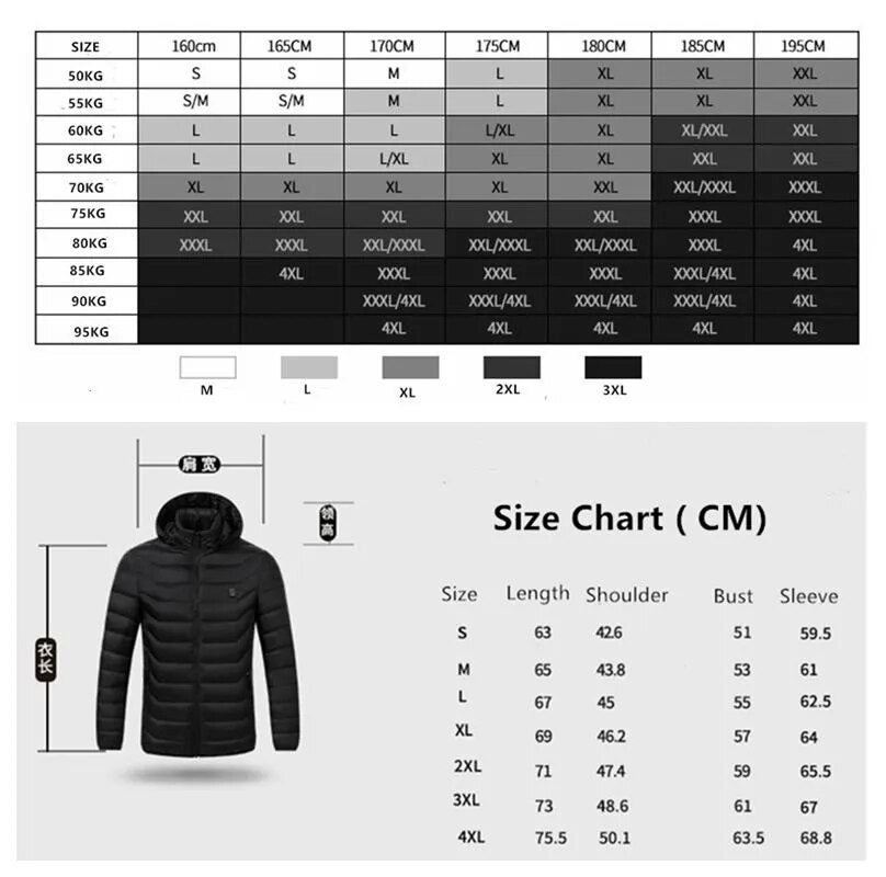 Women USB Electric Battery Heated Jackets Outdoor Long Sleeves Heating Hooded Coat Jackets Warm Winter Thermal Cotton clothes - KAISERINC