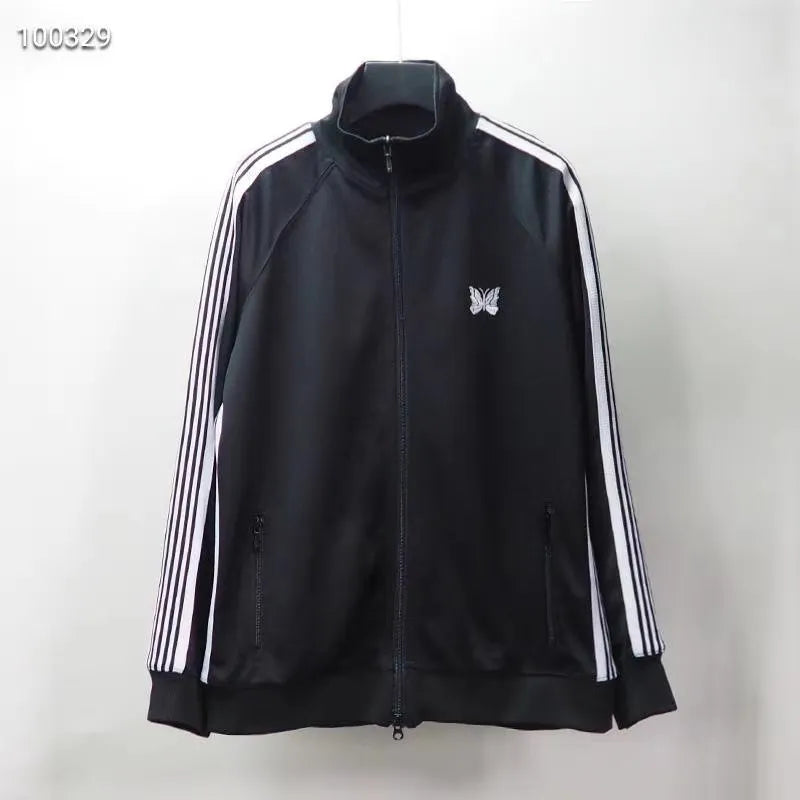 2020FW Needles AWGE Jackets Men Women 1:1 Top Version Butterfly Embroidery AWGE Jacket Stripes NEEDLES Coats - KAISERINC