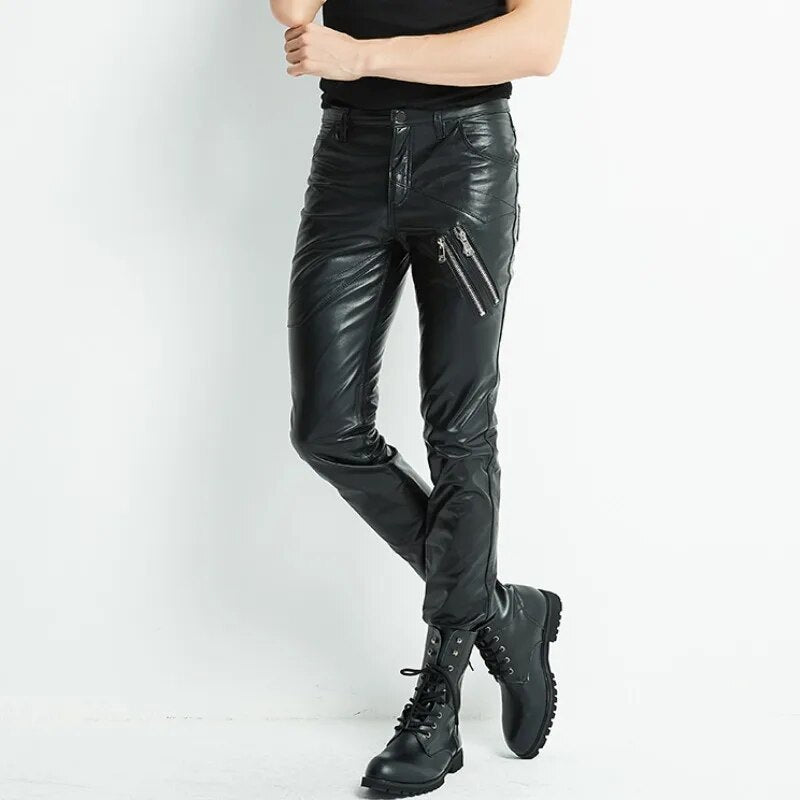 Cowhide Genuine Leather Pants Men Motorcycle Biker Riding Trousers Slim Fit High Quality Man Windproof Real Cow Pencil Pants 4XL