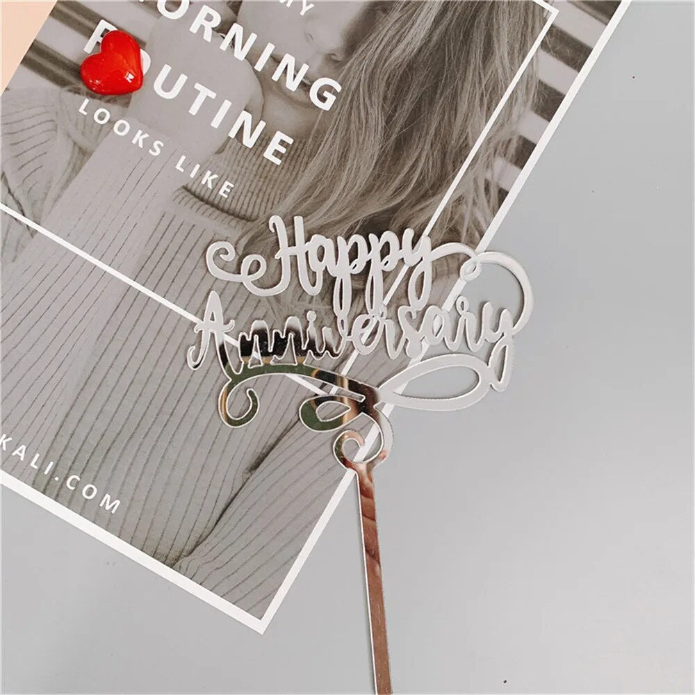 New Happy Anniversary Acrylic Cake Topper Mommy Daddy Acrylic Cupcake Topper For Wedding Birthday Party Cake Decorations 2022