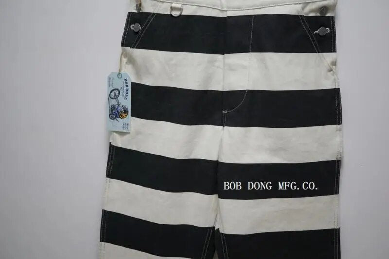 BOB DONG Prisoner Striped Overalls Vintage Men's Motorcycle Biker Racing Pants