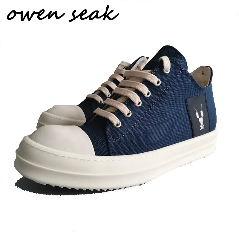 19ss Owen Seak Men Canvas Shoes Casual Lace Up Luxury Trainers Men Sneakers Adult Brand Flats Summer Low Shoes Big Size