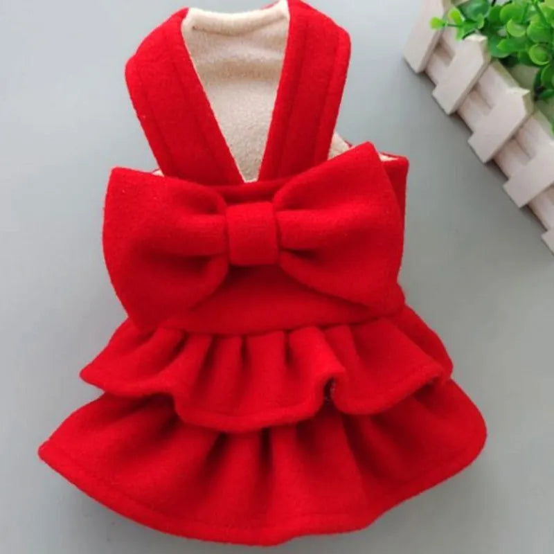 Princess Dog Christmas Bow Skirt Pets Cat Warm Dog Woolen Dress Vest Coat Puppy Sweater Pet Apparel For Chihuahua Yorkie S-XXL - KAISERINC