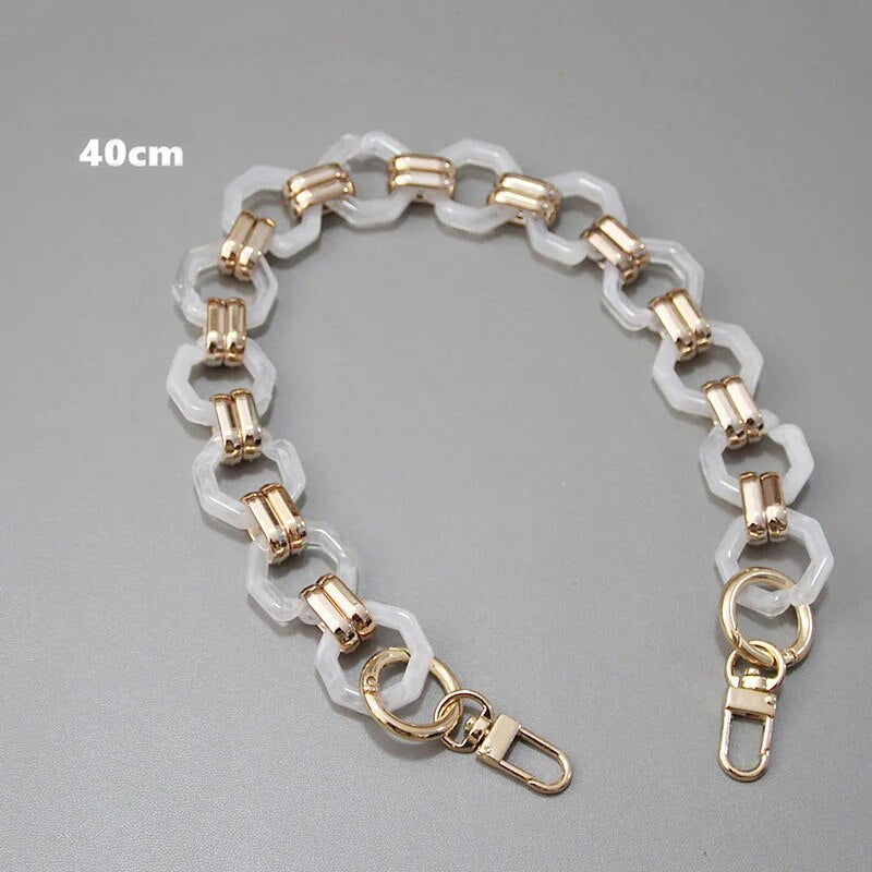 40/80cm Woman Handbag Chain Black Solid Color Acrylic Metal Bag Chain Luxury Bag Strap With Gold Buckle Women Shoulder Bag Strap