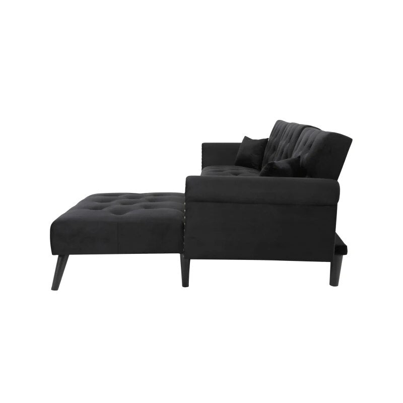 Living Room Furniture Sets, L-Shape Upholstered Sectional Futon Sofa Bed with Modern Velvet Sofa for Living 115x59.37x32.2 in