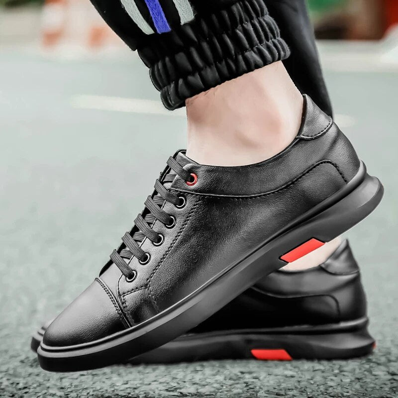 Fashion Men's Shoes Casual Genuine Leather Flats Sneakers Male White Or Black Lace Up Platform Shoe Man Vulcanized Shoes For Men